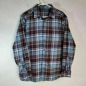 Eddie Bauer Men's Flannel Button Up Shirt Long Sleeve Blue Plaid Size XL